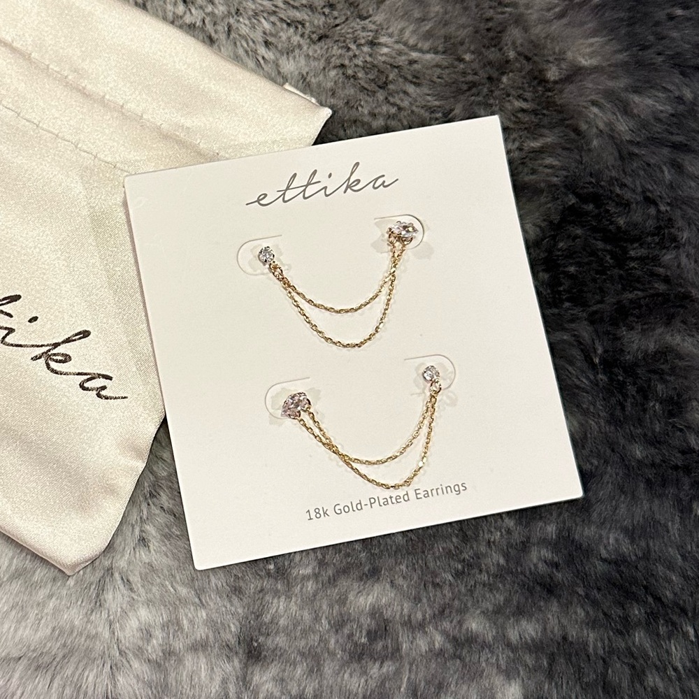 Ettika Double Piercing Chain Drop Earrings